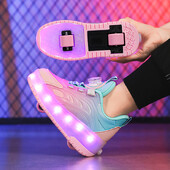 Sporta kedas Led Light Apavi Bērnu Bērni Zēni Meitenes USB Uzlāde Kvēlojoši Sporta Riteņi Āra Parkour Skrituļslidas Kurpes