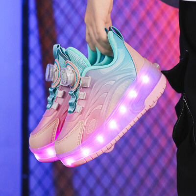 Sporta kedas Led Light Apavi Bērnu Bērni Zēni Meitenes USB Uzlāde Kvēlojoši Sporta Riteņi Āra Parkour Skrituļslidas Kurpes
