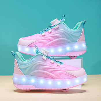 Детски маратонки Обувки Момчета Момичета Led Light Wheels Outdoor Parkour Roller Skate Shoes Sports USB Charging Glowing Casual Shoe