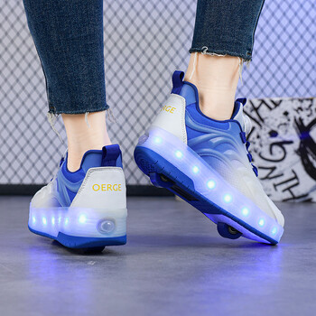 Детски маратонки Обувки Момчета Момичета Led Light Wheels Outdoor Parkour Roller Skate Shoes Sports USB Charging Glowing Casual Shoe