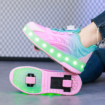 Детски маратонки Обувки Момчета Момичета Led Light Wheels Outdoor Parkour Roller Skate Shoes Sports USB Charging Glowing Casual Shoe