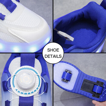 Детски маратонки Обувки Момчета Момичета Led Light Wheels Outdoor Parkour Roller Skate Shoes Sports USB Charging Glowing Casual Shoe