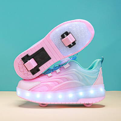 Gyerek tornacipők Cipők Fiúk Lányok Led Light Kerekek Kültéri Parkour Görkorcsolya Cipők Sport USB töltés Ragyogó alkalmi cipő