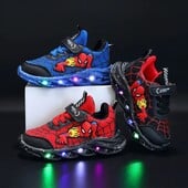 Disney LED Casual Sneakers Red Black For Spring Boys Spiderman Mesh Outdoor Shoes Παιδικά φωτισμένα Αντιολισθητικά Παπούτσια Μέγεθος 21-30