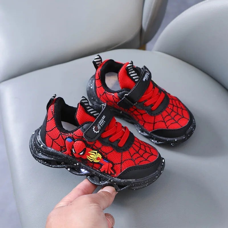 Disney LED Casual Sneakers Red Black For Spring Boys Spiderman Mesh Outdoor Shoes Παιδικά φωτισμένα Αντιολισθητικά Παπούτσια Μέγεθος 21-30