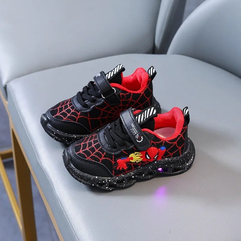 Disney LED Casual Sneakers Red Black For Spring Boys Spiderman Mesh Outdoor Shoes Παιδικά φωτισμένα Αντιολισθητικά Παπούτσια Μέγεθος 21-30