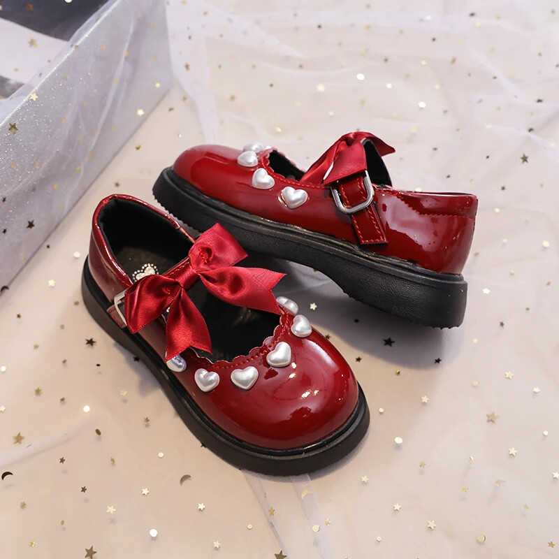 Κοριτσίστικα Princess Δερμάτινα Παπούτσια Lolita Style Bowknot Παιδική Μόδα Mary Jane Παπούτσια Κόκκινο κρασί Παιδικό γαμήλιο πάρτι Παπούτσια αιτιατού