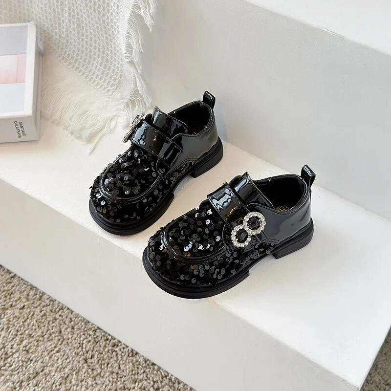 Jogerli Bling Mood Nahast Õpilasjalatsid Lapsed Tüdrukud Litritega Must Hõbedane Kummi Laste Koolijalatsid Peoks