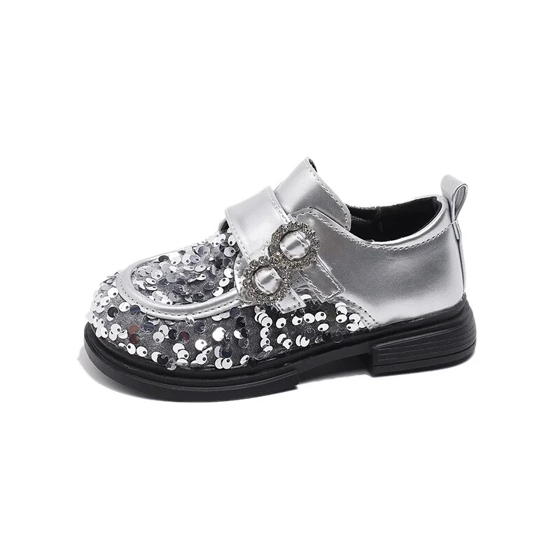 Jogerli Bling Mood Nahast Õpilasjalatsid Lapsed Tüdrukud Litritega Must Hõbedane Kummi Laste Koolijalatsid Peoks