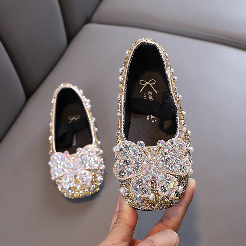 Őszi lánycipők 2023 új baba gyerekcipők hercegnős cipők gyémánt cipők gyermek masni bőrcipők fényes gyöngyházas tánccipők J179