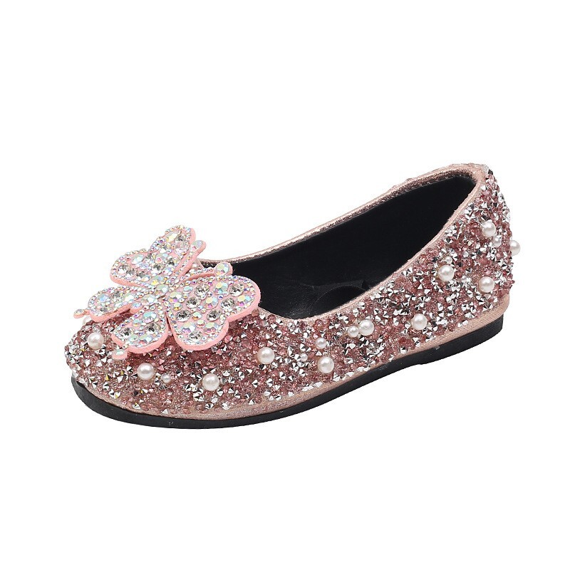 Őszi lánycipők 2023 új baba gyerekcipők hercegnős cipők gyémánt cipők gyermek masni bőrcipők fényes gyöngyházas tánccipők J179