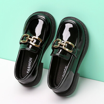 Meiteņu ādas apavi 2023. gada pavasaris, jauns, modes Lielbritānijas stils, ikdienišķs klasisks, ar sprādžu apaviem, melns, spīdīgs, elpojošs PU