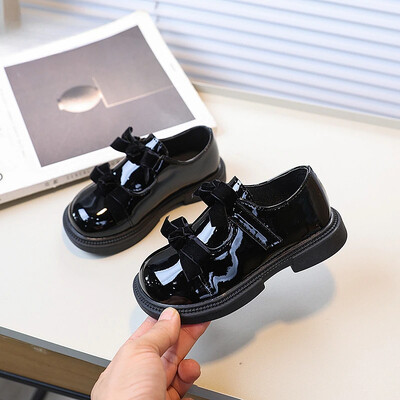 Bērnu Black Mary Jane Shoes Glossy PU Meiteņu Causal ādas apavi ar Bowknot Jaunas Sweet Kids Princeses skolas formas kurpes