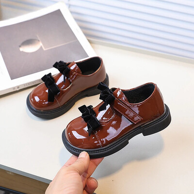 Bērnu Black Mary Jane Shoes Glossy PU Meiteņu Causal ādas apavi ar Bowknot Jaunas Sweet Kids Princeses skolas formas kurpes