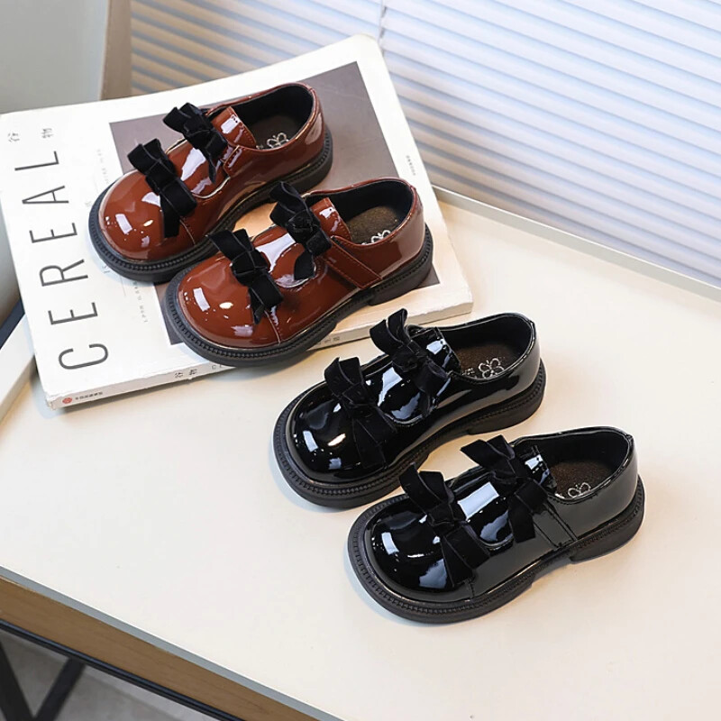 Dječje cipele Black Mary Jane Sjajne PU kožne cipele za djevojčice s mašnom Nove slatke dječje cipele školske uniforme princeze