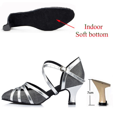 Cipele za latino ples Ženske salsa tango plesne zabave Štikle u boji šampanjca Srebrne crne ženske cipele Zatvorene cipele za vjenčanje