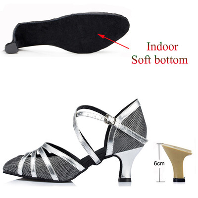 Cipele za latino ples Ženske salsa tango plesne zabave Štikle u boji šampanjca Srebrne crne ženske cipele Zatvorene cipele za vjenčanje