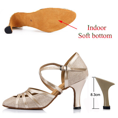 Cipele za latino ples Ženske salsa tango plesne zabave Štikle u boji šampanjca Srebrne crne ženske cipele Zatvorene cipele za vjenčanje