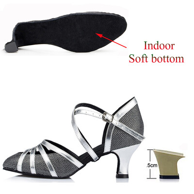 Cipele za latino ples Ženske salsa tango plesne zabave Štikle u boji šampanjca Srebrne crne ženske cipele Zatvorene cipele za vjenčanje