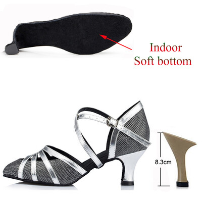 Cipele za latino ples Ženske salsa tango plesne zabave Štikle u boji šampanjca Srebrne crne ženske cipele Zatvorene cipele za vjenčanje