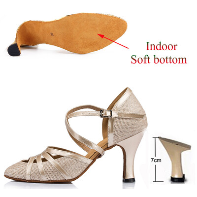 Cipele za latino ples Ženske salsa tango plesne zabave Štikle u boji šampanjca Srebrne crne ženske cipele Zatvorene cipele za vjenčanje