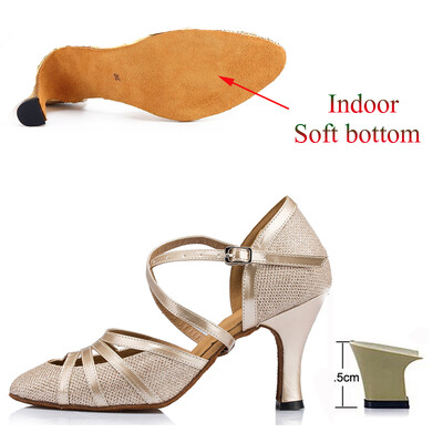 Cipele za latino ples Ženske salsa tango plesne zabave Štikle u boji šampanjca Srebrne crne ženske cipele Zatvorene cipele za vjenčanje