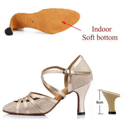 Cipele za latino ples Ženske salsa tango plesne zabave Štikle u boji šampanjca Srebrne crne ženske cipele Zatvorene cipele za vjenčanje
