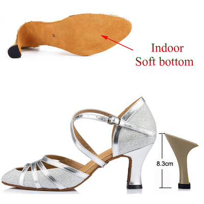 Cipele za latino ples Ženske salsa tango plesne zabave Štikle u boji šampanjca Srebrne crne ženske cipele Zatvorene cipele za vjenčanje