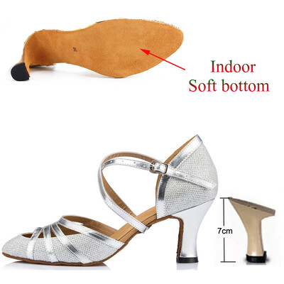 Cipele za latino ples Ženske salsa tango plesne zabave Štikle u boji šampanjca Srebrne crne ženske cipele Zatvorene cipele za vjenčanje