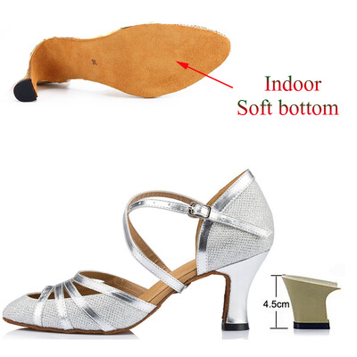 Cipele za latino ples Ženske salsa tango plesne zabave Štikle u boji šampanjca Srebrne crne ženske cipele Zatvorene cipele za vjenčanje