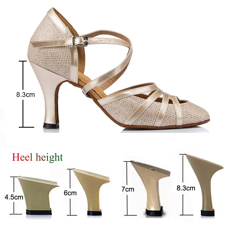 Cipele za latino ples Ženske salsa tango plesne zabave Štikle u boji šampanjca Srebrne crne ženske cipele Zatvorene cipele za vjenčanje