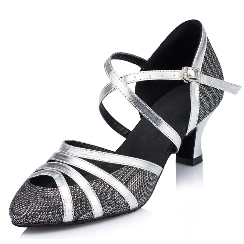 Cipele za latino ples Ženske salsa tango plesne zabave Štikle u boji šampanjca Srebrne crne ženske cipele Zatvorene cipele za vjenčanje
