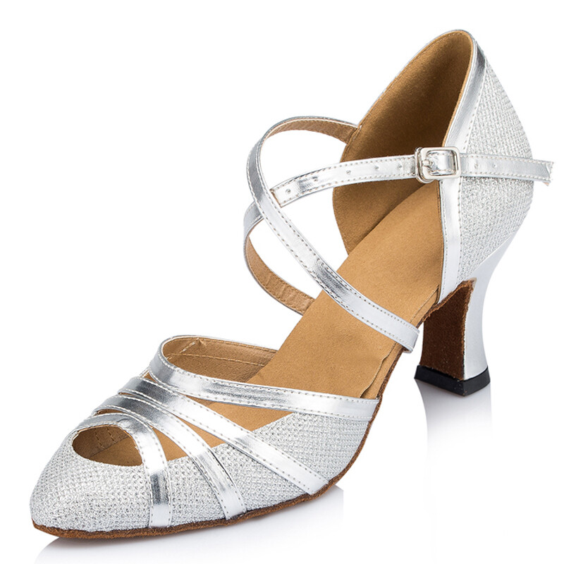 Cipele za latino ples Ženske salsa tango plesne zabave Štikle u boji šampanjca Srebrne crne ženske cipele Zatvorene cipele za vjenčanje