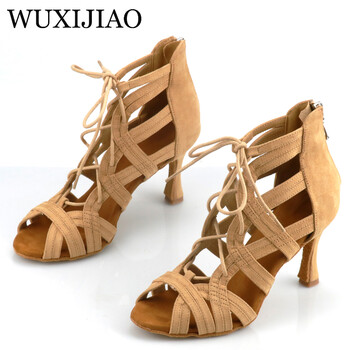 WUXIJIAO Γυαλιστερό Latin Dance Παπούτσια Γυναικεία Salas Ballroom Dance Shoes Pearl 9cm Software Waltz Shoes Selling Hot