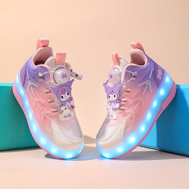 2024 Új villanófény cipő Divat aranyos fiú sport lány cipő forgatható gomb lélegző hálós felület fényes korcsolya