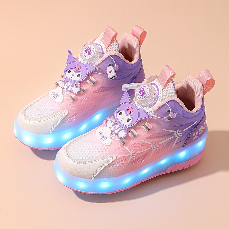 2024 Új villanófény cipő Divat aranyos fiú sport lány cipő forgatható gomb lélegző hálós felület fényes korcsolya