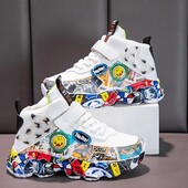 Izmērs 26-36 Bērni Sporta kedas meitenēm Kid Karikatūra Graffiti Pattern Ikdienas apavi zēniem Basketbola apavi chaussures de sport