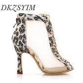 DKZSYIM sieviešu augstpapēžu kurpes deju apavi Latīņamerikas, seksīgi stileti Sieviešu ballīšu zābaki, melni Gilrs Salsa deju apavi balles zāle 2023