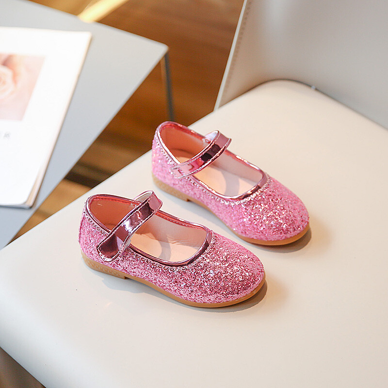 Cipele za princeze za djevojčice Svjetlucavi okrugli prsti Proljetne luksuzne dječje ravne cipele za zabave Jednobojne moderne plitke dječje cipele s kukom