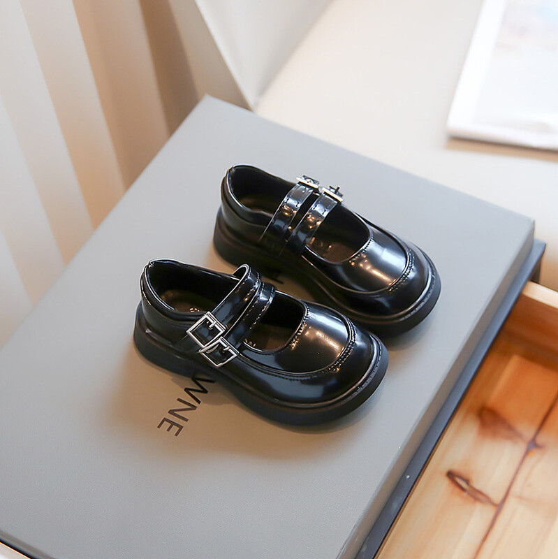 Meiteņu ādas apavi ballītēm kāzām Bērnu modes melni formas apavi skolas apavi Modes bērnu sprādzes Mary Janes princeses apavi