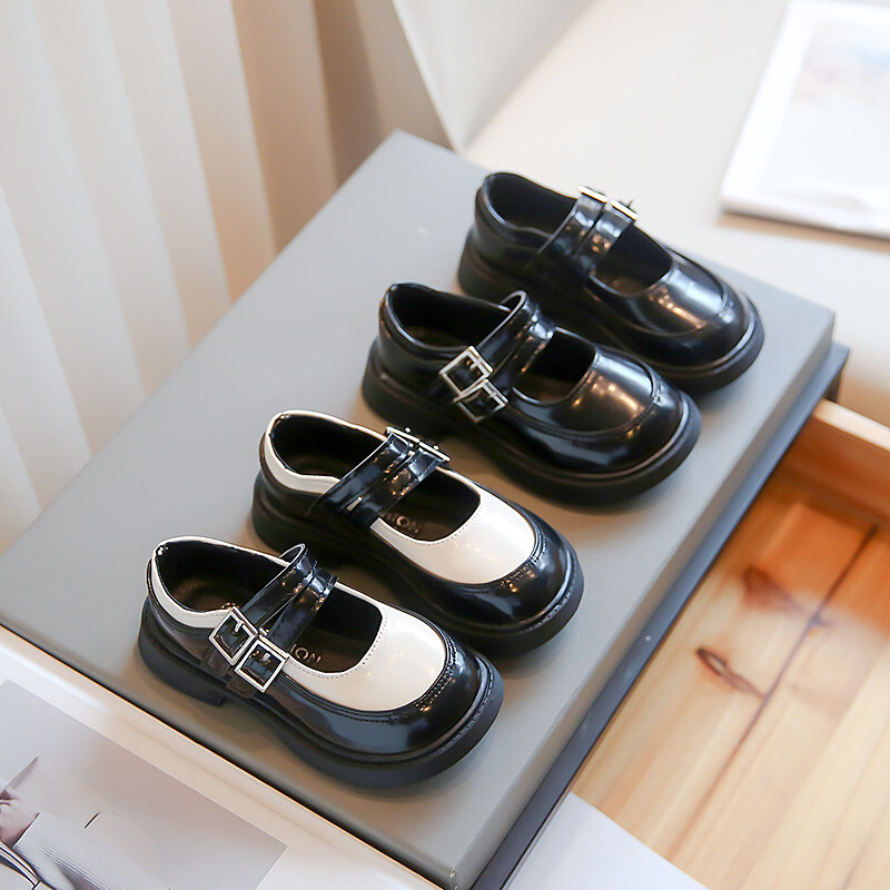 Meiteņu ādas apavi ballītēm kāzām Bērnu modes melni formas apavi skolas apavi Modes bērnu sprādzes Mary Janes princeses apavi