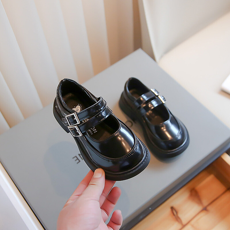Meiteņu ādas apavi ballītēm kāzām Bērnu modes melni formas apavi skolas apavi Modes bērnu sprādzes Mary Janes princeses apavi