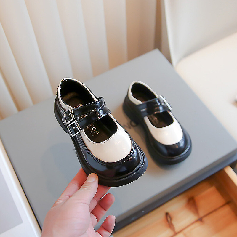 Meiteņu ādas apavi ballītēm kāzām Bērnu modes melni formas apavi skolas apavi Modes bērnu sprādzes Mary Janes princeses apavi