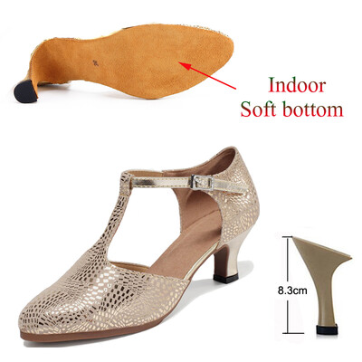 Latīņu deju apavi Sieviešu salsas tango balles ballītes deju apavi Ādas zelta meiteņu augstpapēžu kurpes ar slēgtu purngalu Džeza kedas