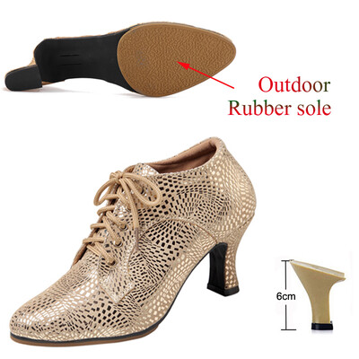 Latīņu deju apavi Sieviešu salsas tango balles ballītes deju apavi Ādas zelta meiteņu augstpapēžu kurpes ar slēgtu purngalu Džeza kedas
