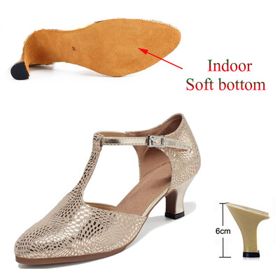 Latīņu deju apavi Sieviešu salsas tango balles ballītes deju apavi Ādas zelta meiteņu augstpapēžu kurpes ar slēgtu purngalu Džeza kedas