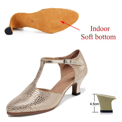 Latīņu deju apavi Sieviešu salsas tango balles ballītes deju apavi Ādas zelta meiteņu augstpapēžu kurpes ar slēgtu purngalu Džeza kedas
