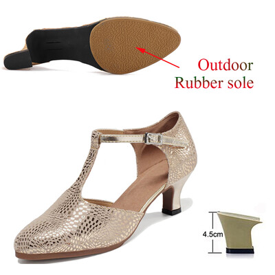 Latīņu deju apavi Sieviešu salsas tango balles ballītes deju apavi Ādas zelta meiteņu augstpapēžu kurpes ar slēgtu purngalu Džeza kedas
