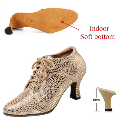 Latīņu deju apavi Sieviešu salsas tango balles ballītes deju apavi Ādas zelta meiteņu augstpapēžu kurpes ar slēgtu purngalu Džeza kedas