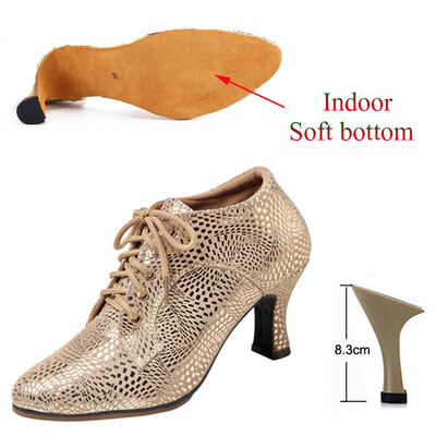 Latīņu deju apavi Sieviešu salsas tango balles ballītes deju apavi Ādas zelta meiteņu augstpapēžu kurpes ar slēgtu purngalu Džeza kedas